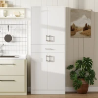 HOMCOM Buffet haut armoire de cuisine 4 portes 2 placards et 1 tiroir central hauteur 180 cm avec 2 étagères réglables blanc(m-8)
