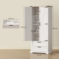 HOMCOM Buffet Alto de Cozinha Armário de Cozinha com 2 Portas 2 Gavetas Prateleiras Ajustáveis Estilo Rústico 76x40x180 cm Branco(m-3)