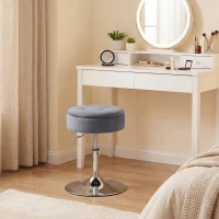 HOMCOM Tabouret de coiffeuse en velours, tabouret de maquillage pivotant avec rangement, hauteur réglable de 49-65 cm, gris(m-2)