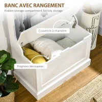 HOMCOM Meuble d'entrée 4 en 1, vestiaire d'entrée avec banc de rangement et 4 crochets doubles, 71,5 x 39,5 x 170 cm, blanc(m-6)