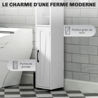 HOMCOM Armoire salle de bain haute, meuble de rangement colonne, 2 portes, tiroir, étagères réglables, 20x20x185cm, blanc(m-6)