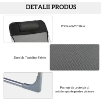 Outsunny Șezlong Pliabil cu Spătar Reglabil pe 5 Niveluri și Pernă, Șezlong de Grădină cu Material Texteline, pentru Plajă Piscină Grădină, 182x56x28 cm, Negru(m-5)