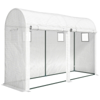 Outsunny Estufa de Jardim Pequena Estufa de Varanda com Cobertura em PE Estrutura em Aço Portas e Janelas Enroláveis 300x100x200 cm Branco