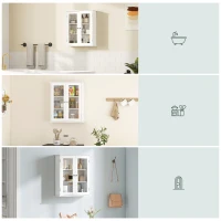 kleankin Armadietto Pensile Bagno a 2 Ante in Legno e Vetro con Ripiano Regolabile, 55x20x65 cm, Bianco(m-8)