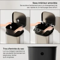 HOMCOM Poubelle cuisine 30L, poubelle à pédale avec seau intérieur amovible, couvercle à fermeture douce, 29x36x59,5cm, argent(m-6)