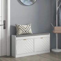 HOMCOM Banc à chaussures, banc de rangement, assise rembourrée, tiroir rabattable, porte avec motif 106 x 24 x 52,5 cm, blanc(m-10)