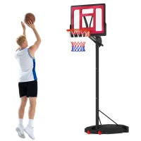 AIYAPLAY Canasta de Baloncesto Infantil con Altura Ajustable 200-260 cm Ruedas Base Rellenable y Bolsa de Peso Rojo y Negro(m-10)