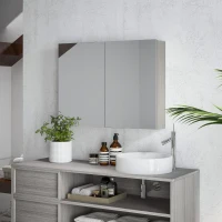 HOMCOM Armoire murale salle de bain avec miroir, meuble salle de bain, double portes et étagères réglables, 80x15x60cm, gris(m-11)