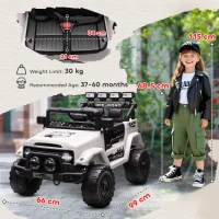 AIYAPLAY Off-road pentru Copii cu Faruri, Claxon, Centură și Telecomandă, în PP și Metal, 99x66x68.5 cm, Alb(m-3)