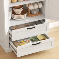 HOMCOM Hochschrank Küche, Küchenschrank mit 2 Türen, 2 Schubladen, höhenverstellbaren Einlegeböden, rustikaler Stil, 76x40x180cm, weiß(m-5)