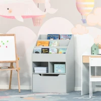 HOMCOM Bibliotecă etajeră Multi-Depozitare 3 rafturi 2 nișe Sertar mare din lemn Gri(m-9)