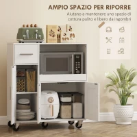 HOMCOM Mobiletto Microonde in Legno con Cassetto, 2 Armadietti, Ripiano Aperto e Piano Regolabile, 80x40x88.7 cm, Bianco(m-4)