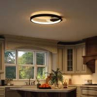 HOMCOM Lampă de tavan LED Modernă de 40W cu 2 Inele și Lumină Reglabilă, Negru(m-7)