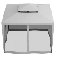 Outsunny Foisor de Gradina cu Plasa de Tantari, Foisor 3x3 m cu Acoperis Dublu si Cadru din Metal, Bej(m-7)