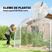 Outsunny Seră de Grădină Tip Tunel 3x4x2 m cu 2 Uși Rulabile, Seră pentru Grădină cu 4 Bare Diagonale de Susținere, Cadru din Oțel și Acoperiș din PE Anti-UV, Transparent(m-8)