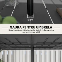 Outsunny Masă de Grădină Dreptunghiulară 150x90x73 cm, Masă de Dining pentru 6 Persoane cu Design cu Lamele și Gaură pentru Umbrelă din Oțel, Pentru Terasă, Balcon și Exterior, Negru(m-5)