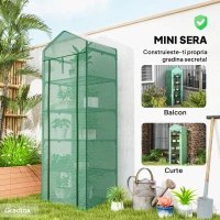 Outsunny Seră de grădină balcon etajere seră 5 niveluri 0,69 x 0,49 x 1,93 m oțel folie rulabilă PE verde(m-9)