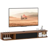 HOMCOM Mobilier TV Suspendat, Suport TV Până la 50" cu Sertar Rabatabil, 2 Rafturi Deschise și Orificiu pentru Cabluri, Mobilier pentru Televizor pentru Sufragerie, Dormitor și Sală de Stat, 120x24x16 cm, Nuc(m-11)