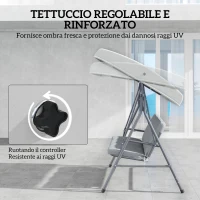 Outsunny Dondolo da Giardino 3 Posti con Tettuccio Regolabile e Cuscini, 172x110x156 cm, Grigio Chiaro(m-4)