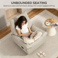 HOMCOM Scaun Reclinabil Manual Relaxant cu Suport pentru Picioare și Bază Pivotantă Fără Brațe, Crem(m-7)