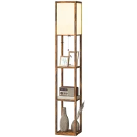 HOMCOM Floor Lamp with Shelves, 4 Layer Standing Lamp with USB Ports, 3 Colour Temperature, Rustic Brown(m-10)