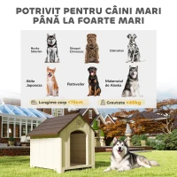 PawHut Căsuță pentru Câini de Exterior, Talie Mare și XL, Căsuță din Plastic Impermeabilă cu Bază Ridicată, Ferestre și Acoperiș Înclinat pentru Grădină, Terasă, Balcon, 102x94x103 cm, Bej(m-5)