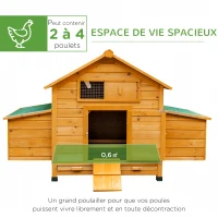 PawHut Poulailler en bois accueillant 4 poules, cage à poules avec pondoir, toit imperméable ouvrable, tiroir amovible, jaune(m-4)