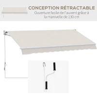 Outsunny Store banne manuel rétractable 200 x 250 cm store exterieur terrasse avec manivelle, imperméable et anti-UV, crème(m-5)
