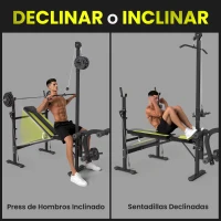 HOMCOM Banco de Pesas Multifuncional Banco de Musculación Reclinable con Altura Ajustable para Fitness Entrenamiento Completo en Gimnasio y Casa Carga 300 kg 175x110x202 cm Negro(m-5)