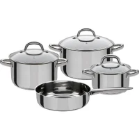 Batterie de cuisine 4 pcs - GSW - MONTREAL - 3 marmites et 1 poele - Induction - Acier inoxydable(m-1)