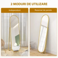 HOMCOM Oglindă de Podea Ovală Rezistentă la Spargere, Modernă, 50x4x180 cm, Auriu(m-7)