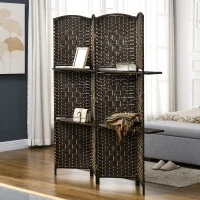 HOMCOM Paravent séparateur de pièce 4 panneaux 160 x170 cm avec 2 étagères, pliable, en bois(m-10)
