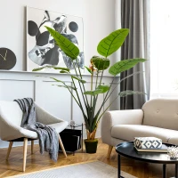 HOMCOM Plante artificielle oiseau de paradis Strelitzia hauteur 1,80 m 13 feuilles et 2 fleurs grand réalisme pot Inclus(m-10)