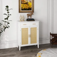 HOMCOM Meuble à chaussures rangement avec 2 portes effet cannage tiroir 80 x 35 x 110 cm blanc(m-10)