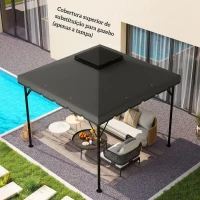 Outsunny Toldo de Substituição 3x3 m com Teto Duplo Orifícios de Drenagem e UPF 30+ Apenas Toldo NÃO Inclui Estrutura Cinzento Claro(m-7)