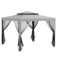 Outsunny Foisor de Gradina cu Plasa de Tantari, Foisor 3x3 m cu Acoperis Dublu si Cadru din Metal, Bej