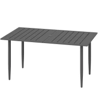 Outsunny Masă de Grădină Dreptunghiulară 150x90x73 cm, Masă de Dining pentru 6 Persoane cu Design cu Lamele și Gaură pentru Umbrelă din Oțel, Pentru Terasă, Balcon și Exterior, Negru(m-10)