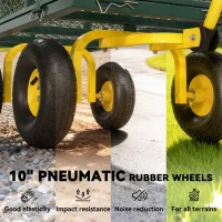 Outsunny Cărucior de Grădină Robust, Remorcă din Oțel cu Pereți Laterali Detașabili, Convertibil în Platformă, Roți de 25cm, Mâner Rotativ la 180°, Capacitate 200 kg, pentru Plajă, Peluză și Grădină, Verde(m-4)