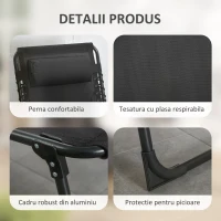 Outsunny Portable Sun Lounger, Folding Chaise Recliner, 5-Position Adjustable Cot, Black(m-5)