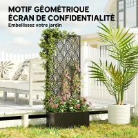 Outsunny Jardinière avec treillis, bac à fleurs, avec brise-vue, pour plantes grimpantes, métal, 45 x 21,5 x 110 cm, noir(m-5)
