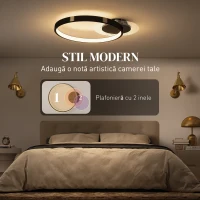 HOMCOM Lampă de tavan LED Modernă de 40W cu 2 Inele și Lumină Reglabilă, Negru(m-5)
