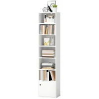 HOMCOM Librería de 7 Niveles Estantería para Libros Moderna con Estantes Abiertos y Puerta 40x30x180 cm Blanco(m-11)