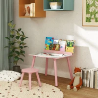 AIYAPLAY Ensemble table et chaise enfant table pour enfant avec chaise avec porte-livres motifs d'ours pour enfants 3-8 ans rose(m-10)