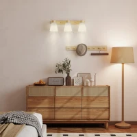 HOMCOM Candelabru pentru Dormitor, Plafonieră cu 3 Puncte de Lumină Reglabile la 90°, Lustră Suspendată pentru Living și Sufragerie cu Dulii E27 pentru Becurile LED, Culoare Lemn(m-7)