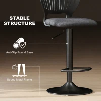 HOMCOM Set 2 Scaune de Bar Reglabile, Scaune de Bucătărie Înalte din Material Textil cu Efect de In cu Spătar, Suport pentru Picioare și Șezut Moale, Cadru Metalic, Scaune Rotative la 360°, Negru(m-7)