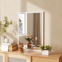 HOMCOM Miroir mural rectangulaire 50 x 70 cm, cadre en bois blanc, idéal pour la salle de bain, salon ou chambre(m-10)