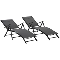 Outsunny Lot de 2 bain de soleil, chaise longue pliante, dossier réglable 7 positions, cadre en aluminium, 64x134x95cm, noir(m-1)