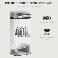 HOMCOM Coș de Gunoi Automat de 40L cu Senzor, Structură din Oțel, 33x25x70 cm, Argintiu(m-4)