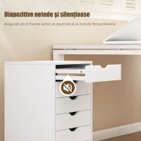 HOMCOM Comodă de birou cu 6 sertare, 4 roți și încuietoare, 40x35x63 cm, alb(m-5)