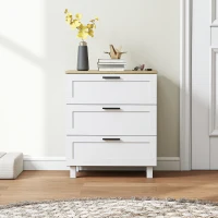 HOMCOM Commode 3 tiroirs meuble de rangement style moderne pieds en bois massif et plateau effet bois, 60 x 38 x 71 cm, blanc(m-8)